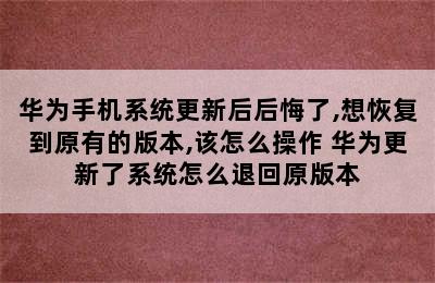 华为手机系统更新后后悔了,想恢复到原有的版本,该怎么操作 华为更新了系统怎么退回原版本